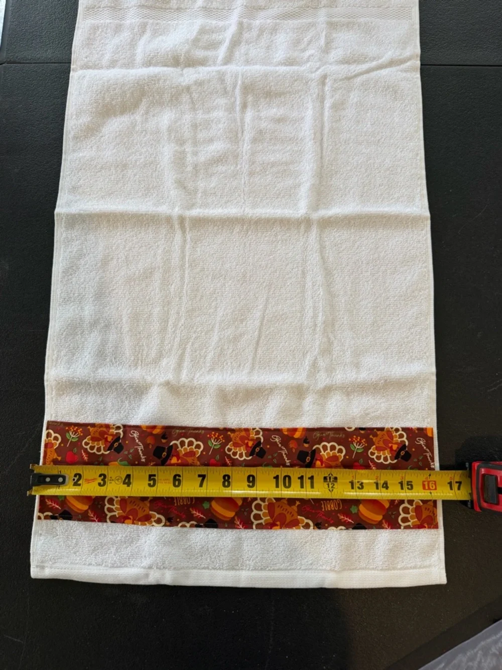 White Hand Towel with Autumn Turkey Print Accent
